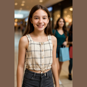 A New Day Plaid Button-Up Crop Top Size Medium‎